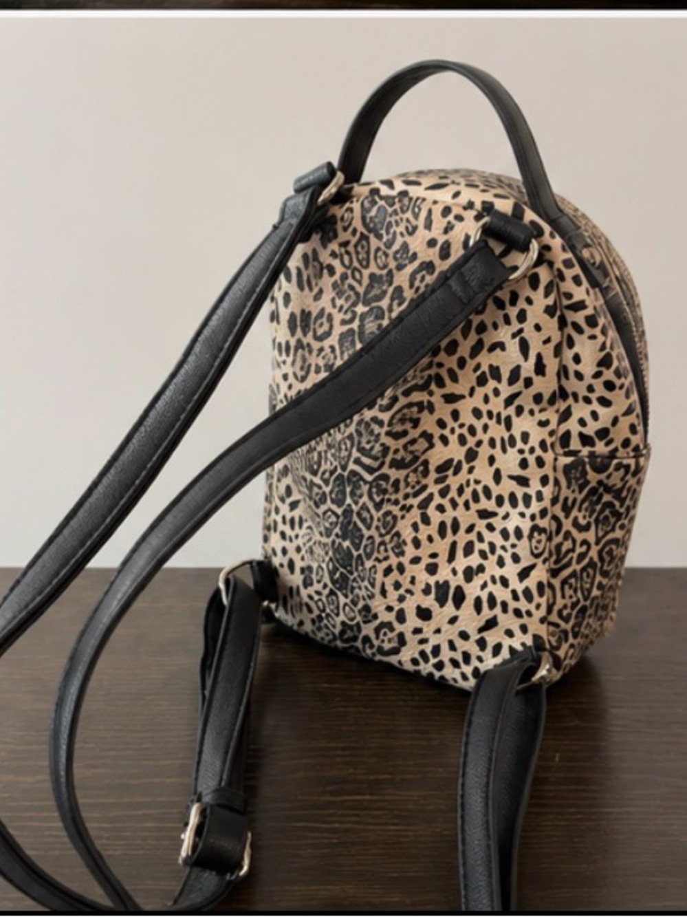 Betsey Johnson Leopard Print Mini Backpack in Cream and Black - Picture 2 of 3